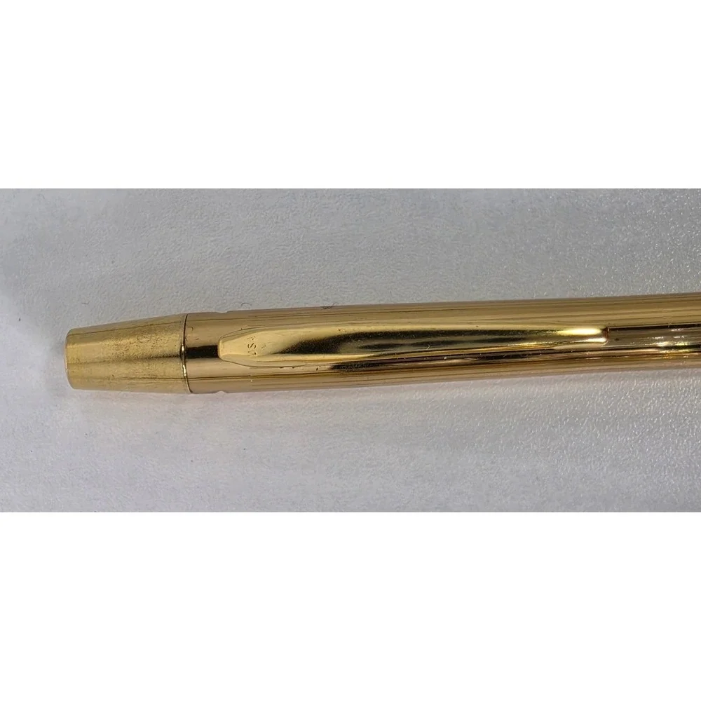 Vintage Gold Tone Pinstripe Pen and Mechanical Pencil Set USA Made with Box